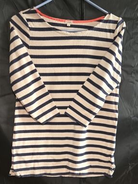 J. Crew Womens Navy and Cream Striped Long-Sleeve Top